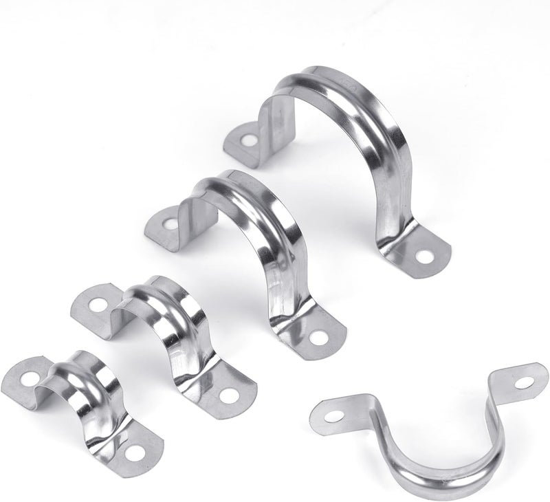 RGFXA 30PCS 1-1/4 inch Stainless Steel Conduit Clamps, 2 Holes Cable U Bracket Pipe Clamp, Metal U Clamp Strap Tension Clips for Pipe Fixing on Various Surfaces (32mm) - Image 1